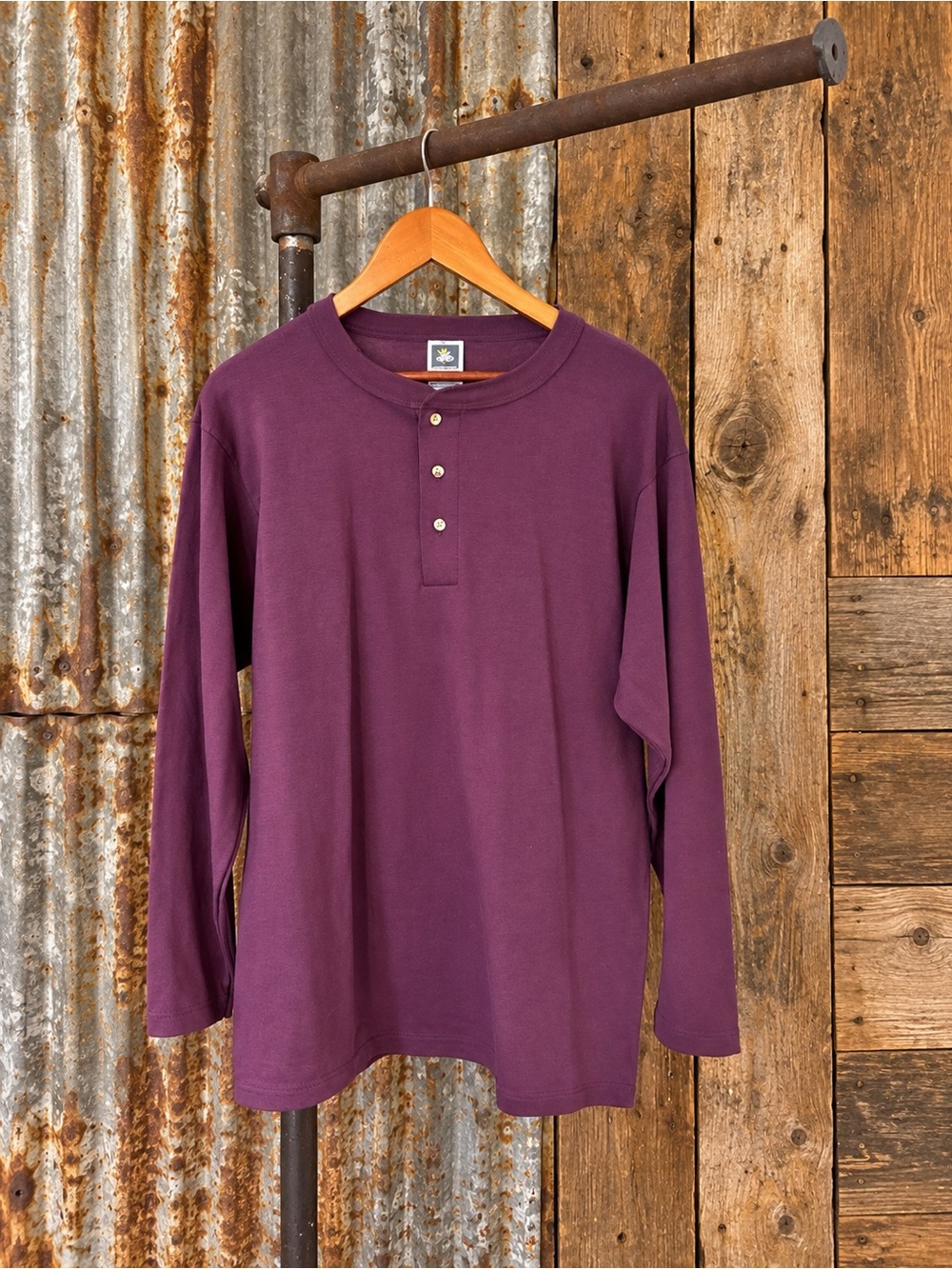 Vintage 90s Cotton Deluxe Made in USA Plum Purple 100% Cotton Henley Shirt M